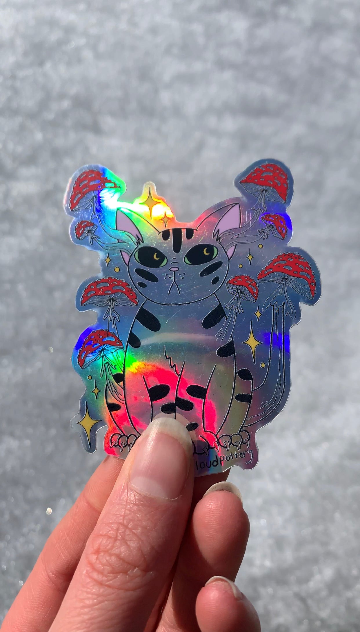 Holographic Mushroom Kitty Sticker